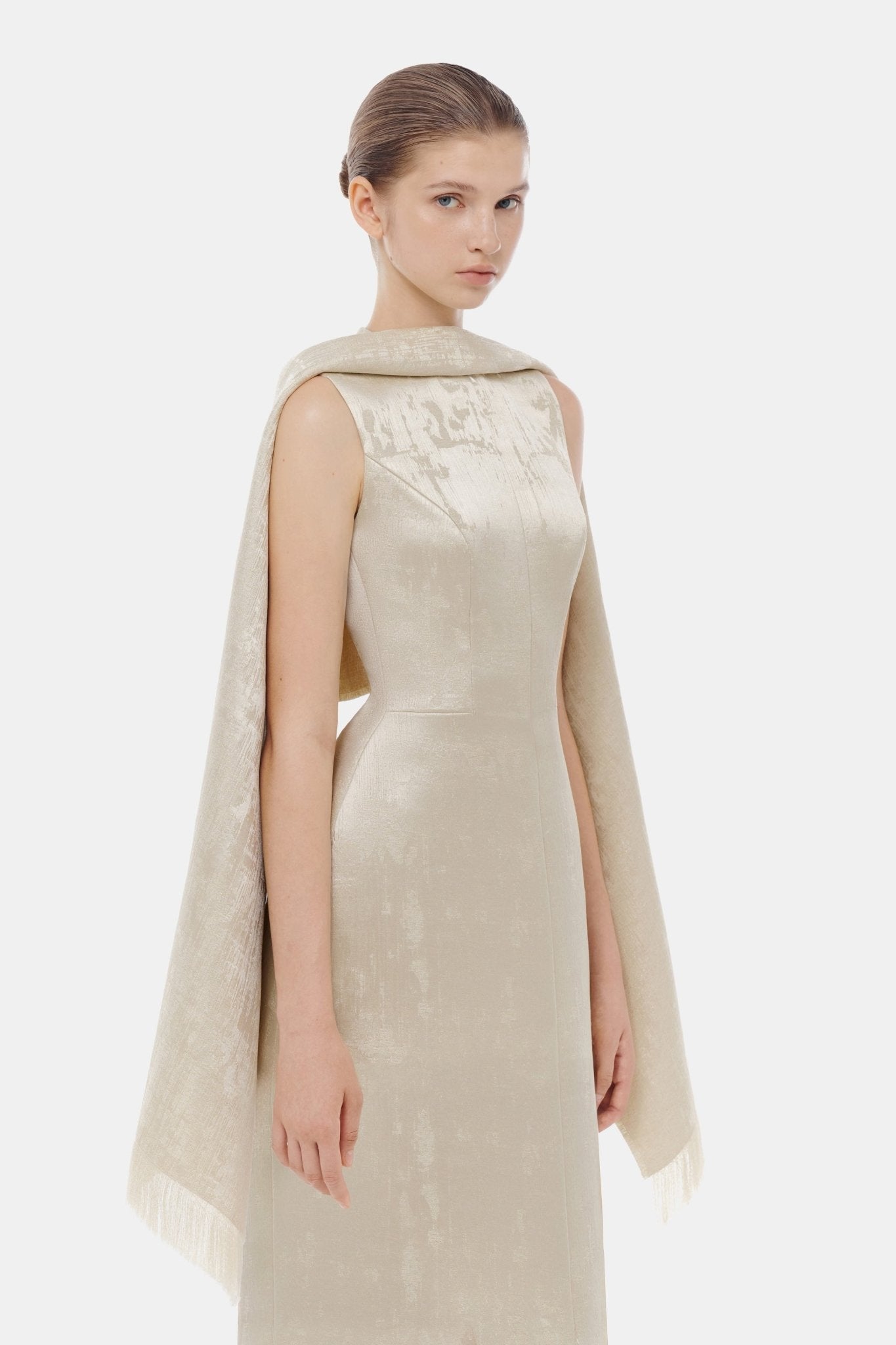 Gold Tailored Scarf Maxi Dress