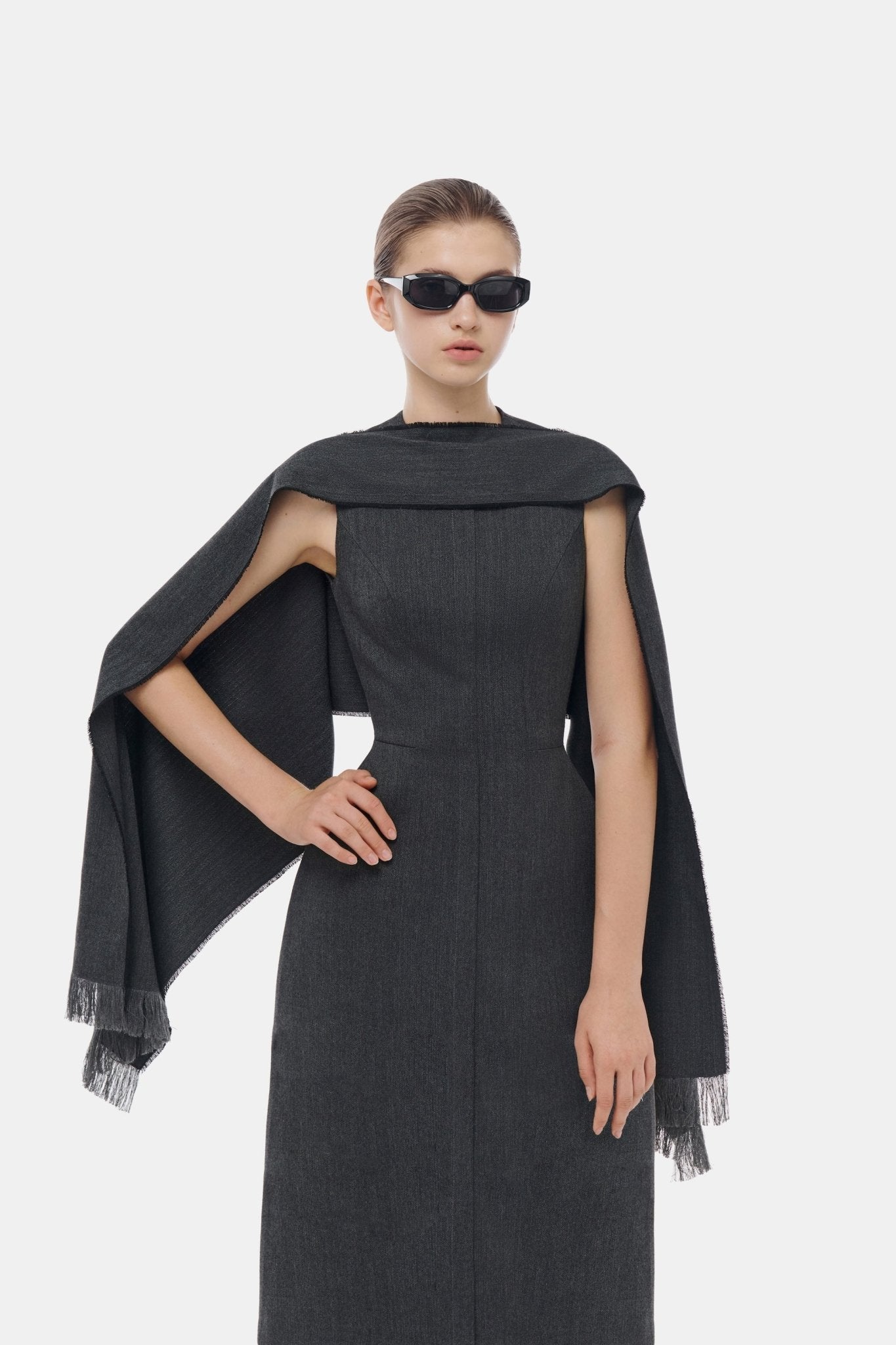 Grey Tailored Scarf Maxi Dress