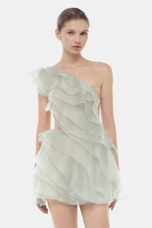 Mint Ruffle One-Shoulder Mini Dress