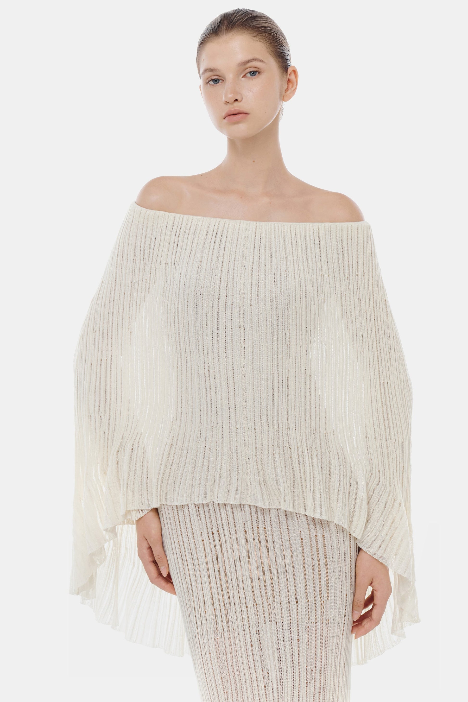 White Off-Shoulder Pleated Maxi Dress