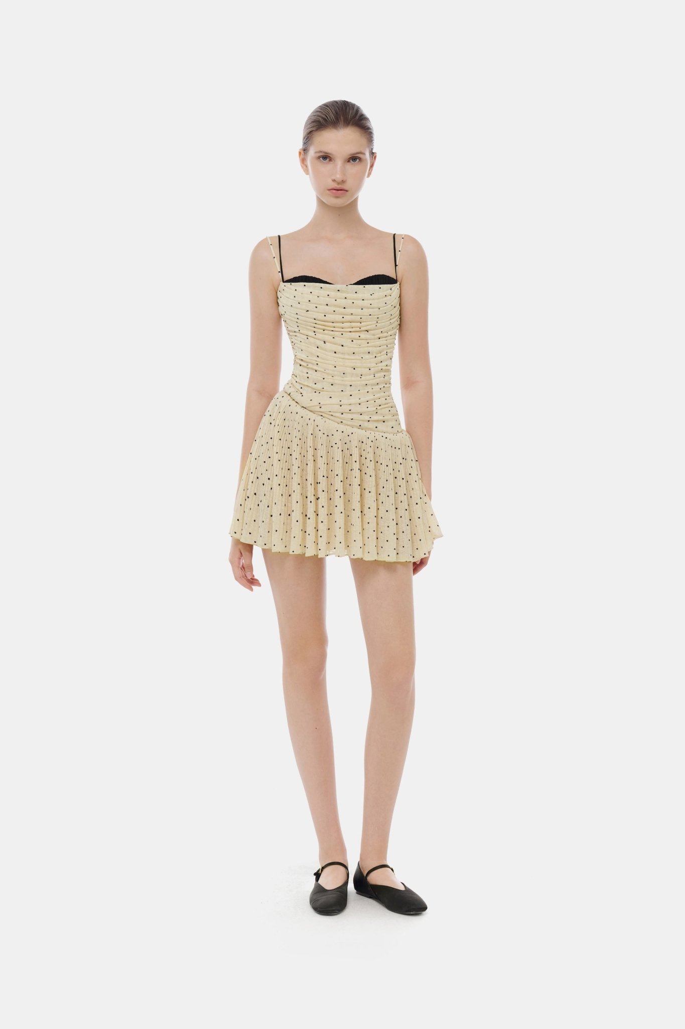 Beige Polka Dot Mini Dress