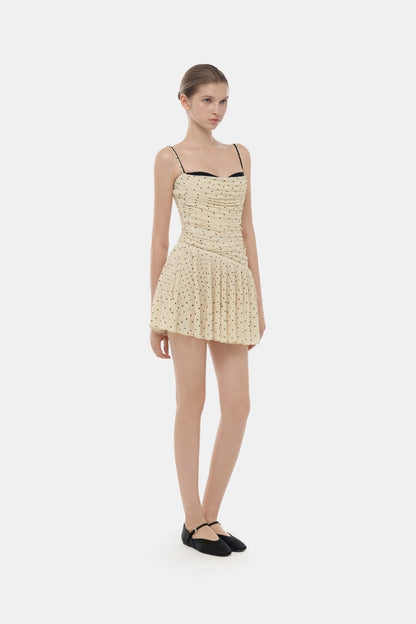 Beige Polka Dot Mini Dress