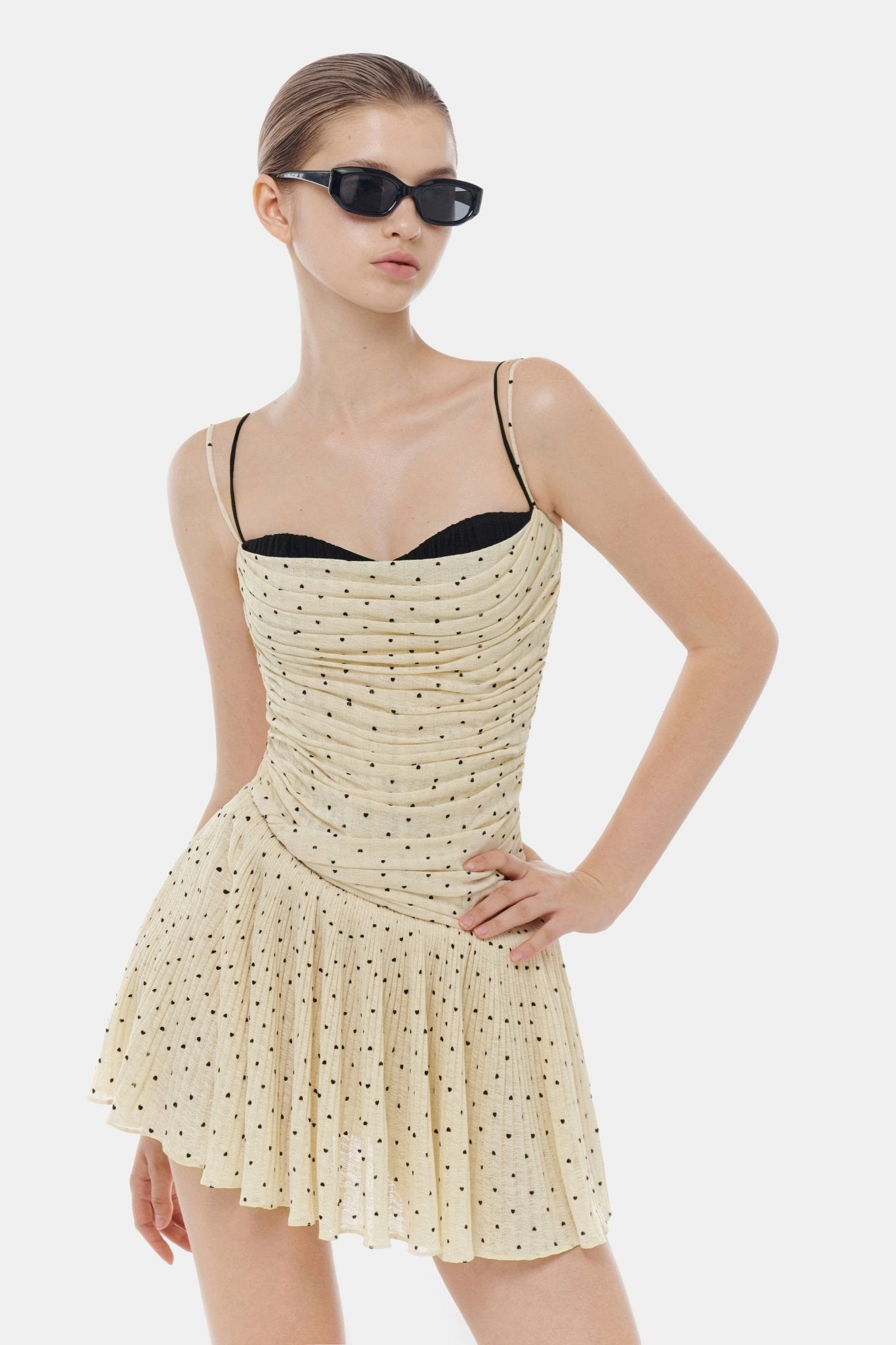 Beige Polka Dot Mini Dress