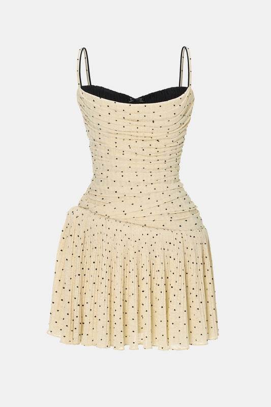 Beige Polka Dot Mini Dress