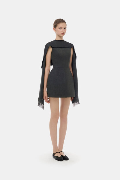 Grey Tailored Scarf Mini Dress