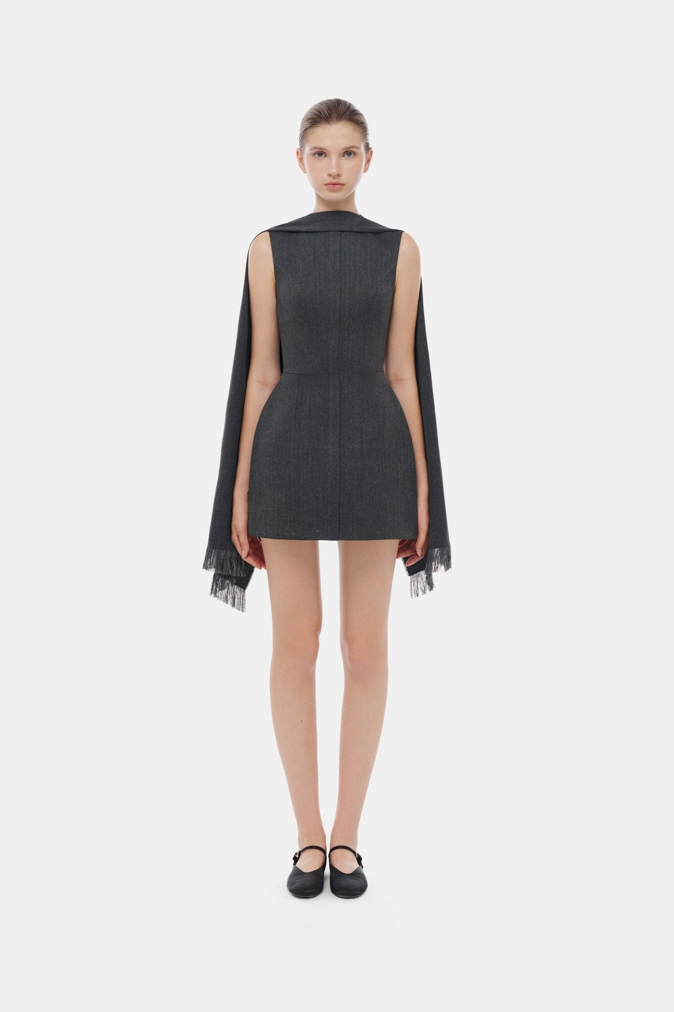 Grey Tailored Scarf Mini Dress