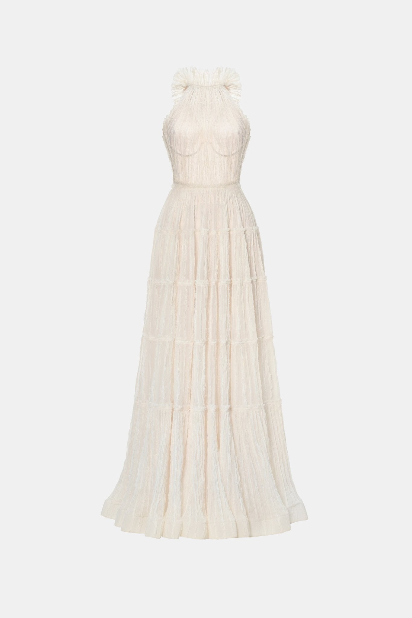 Ivory Tiered Halter Maxi Dress