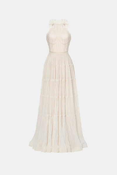 Ivory Tiered Halter Maxi Dress