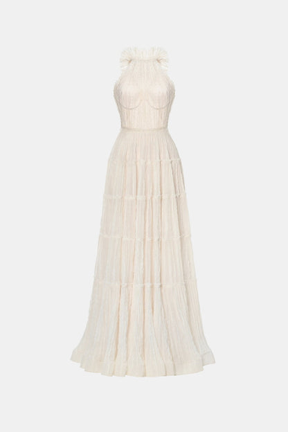 Ivory Tiered Halter Maxi Dress