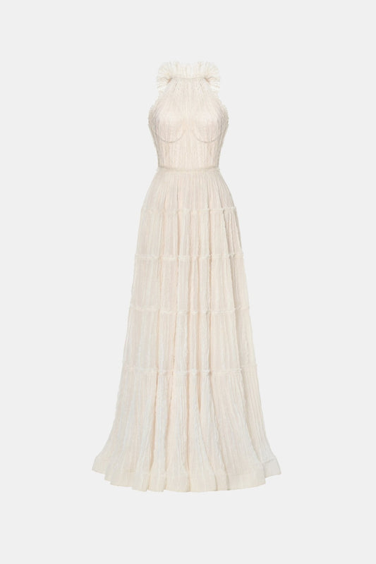 Ivory Tiered Halter Maxi Dress