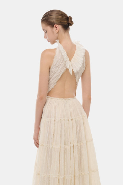 Ivory Tiered Halter Maxi Dress
