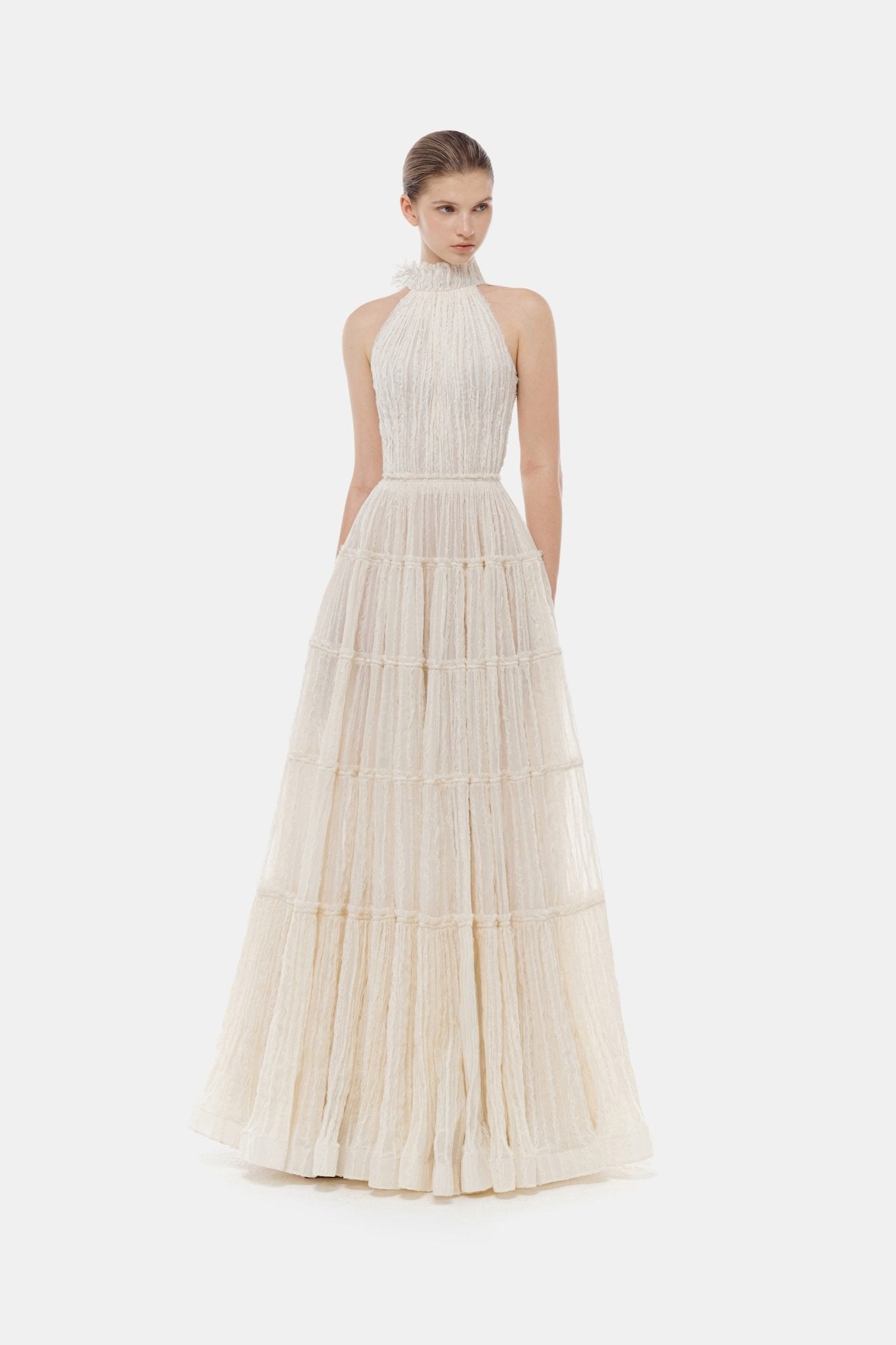 Ivory Tiered Halter Maxi Dress