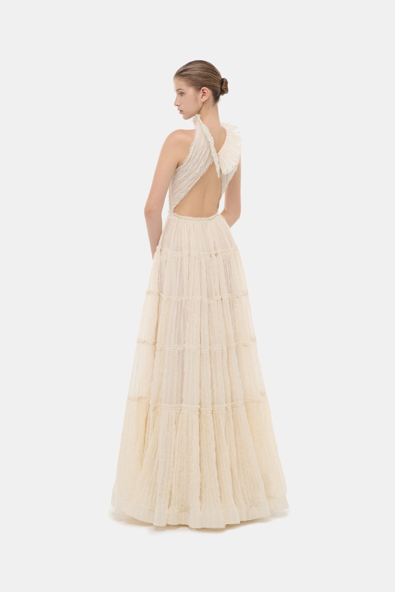 Ivory Tiered Halter Maxi Dress