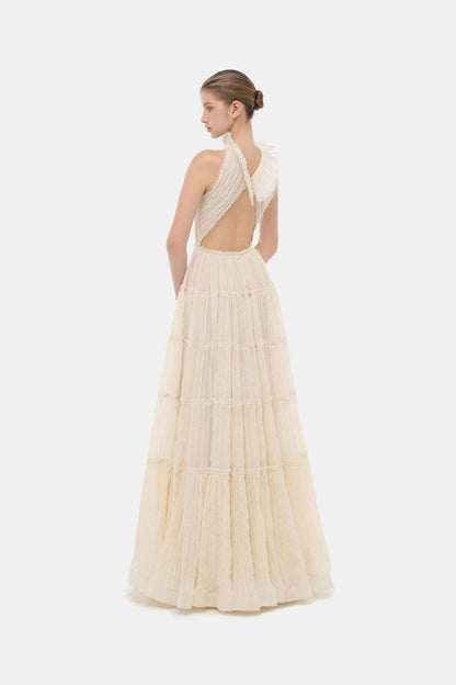 Ivory Tiered Halter Maxi Dress