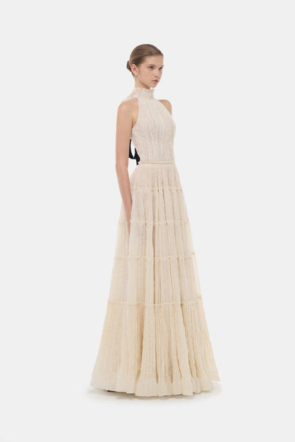 Ivory Tiered Halter Maxi Dress