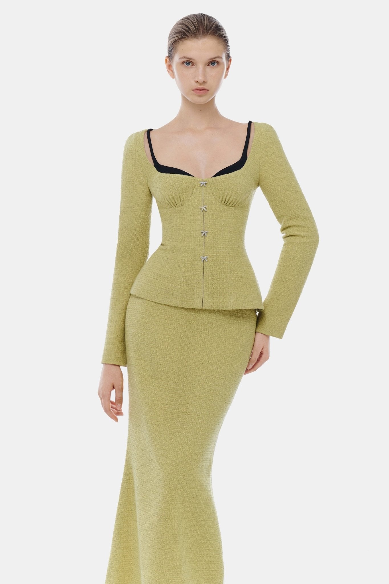 Lime Tweed Midi Skirt