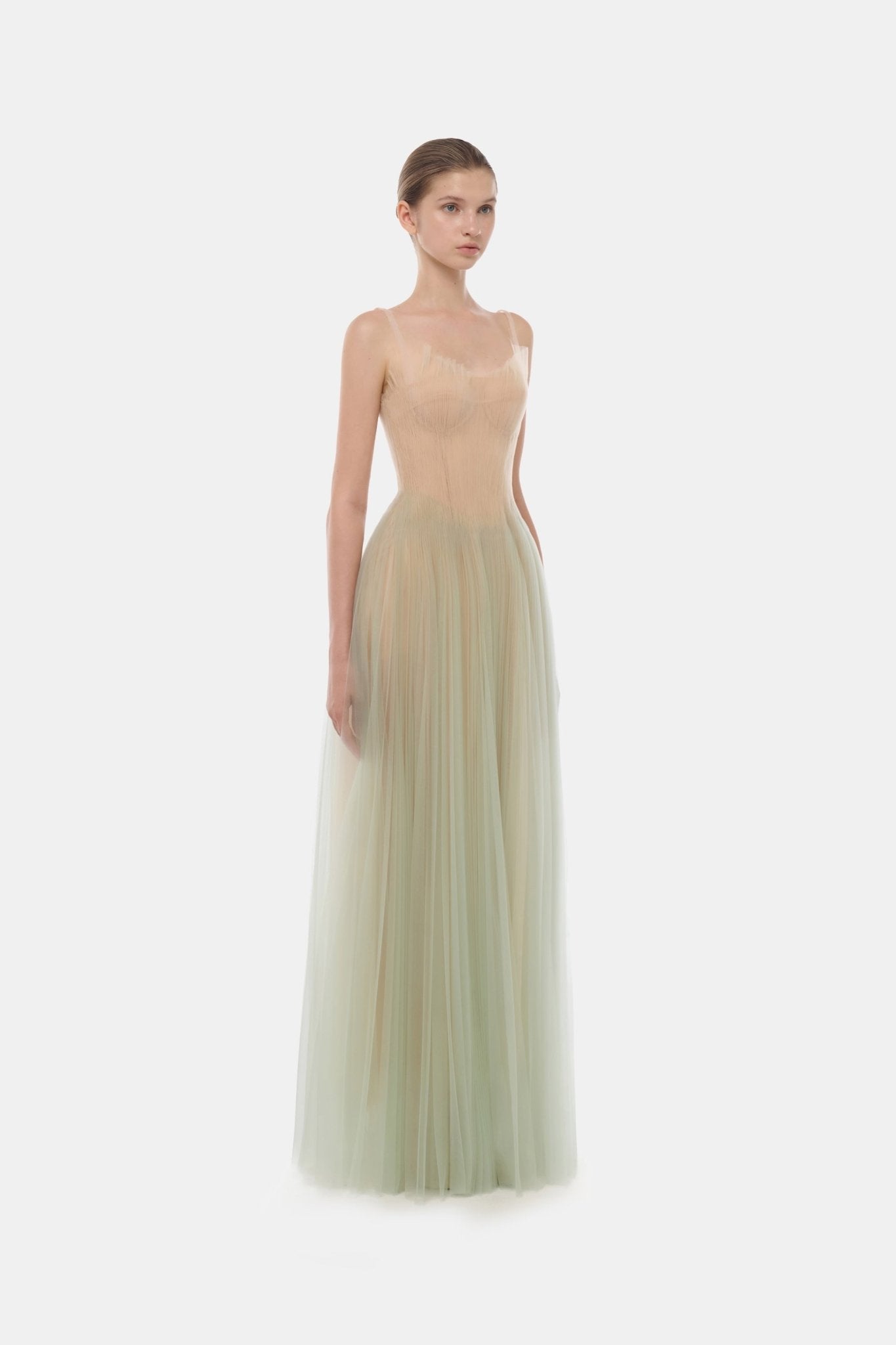 Mint Corset Tulle Maxi Dress