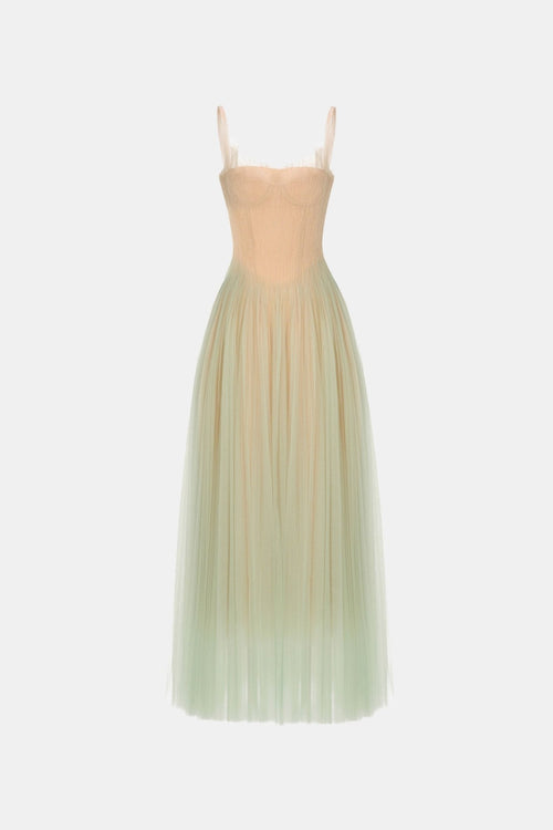 Mint Corset Tulle Maxi Dress