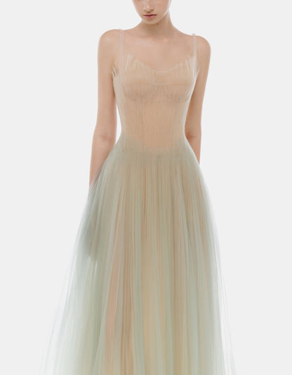 Mint Corset Tulle Maxi Dress