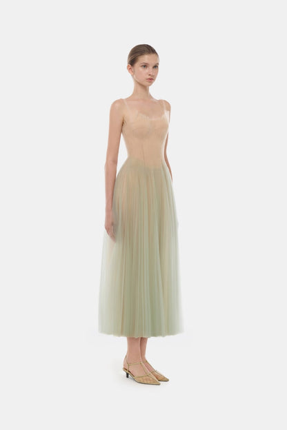 Mint Corset Tulle Midi Dress