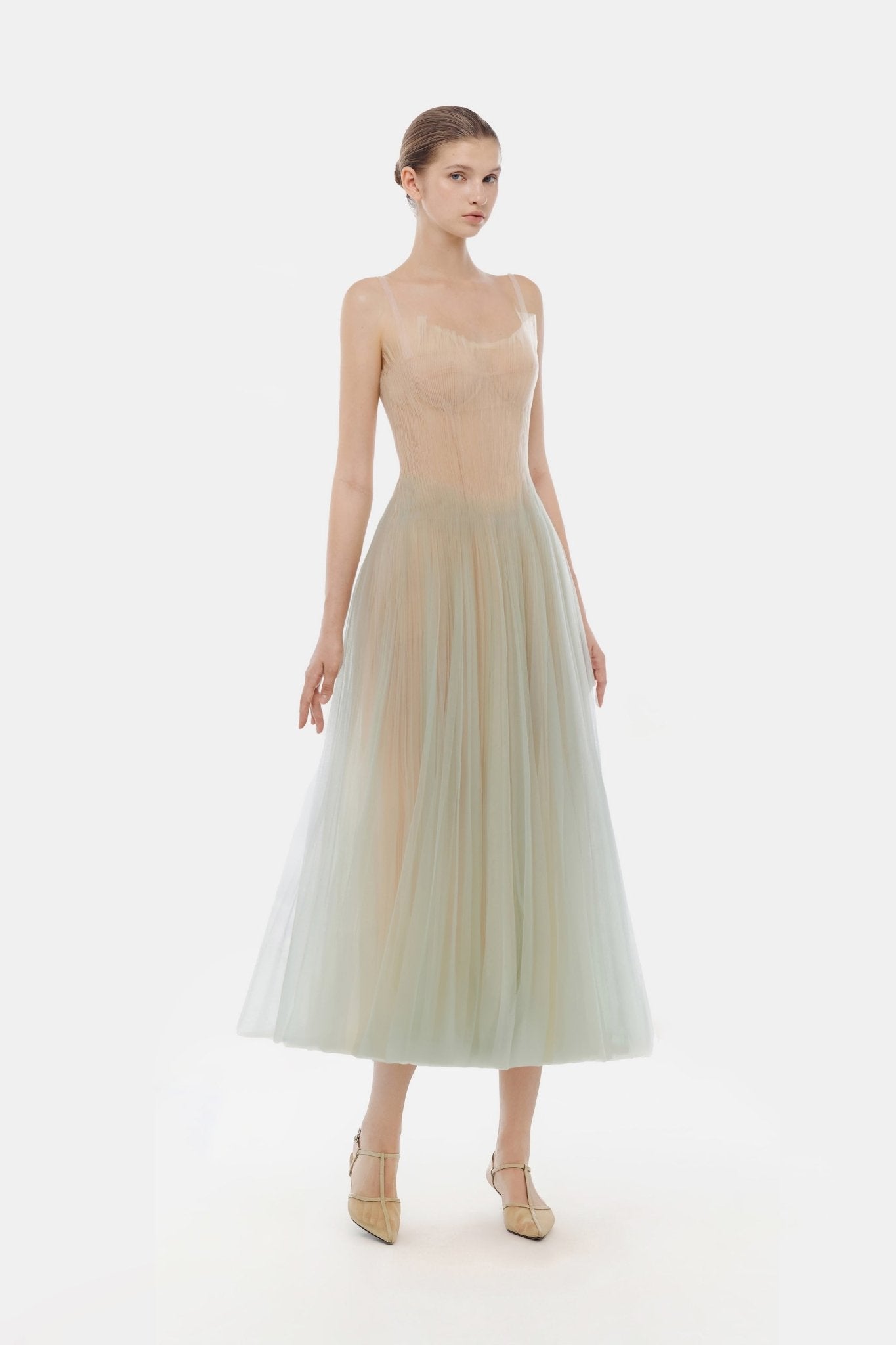 Mint Corset Tulle Midi Dress