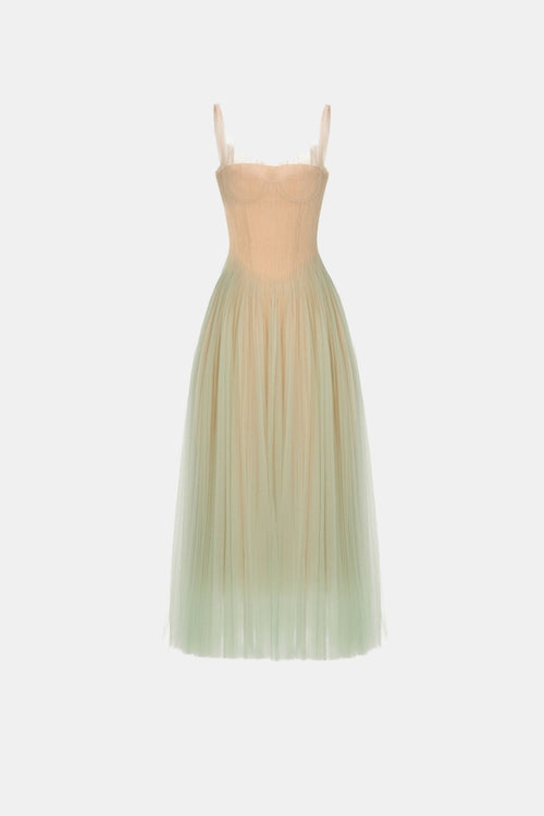 Mint Corset Tulle Midi Dress