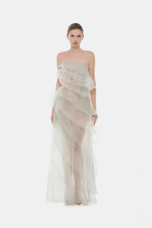 Mint Strapless Ruffle Maxi Dress