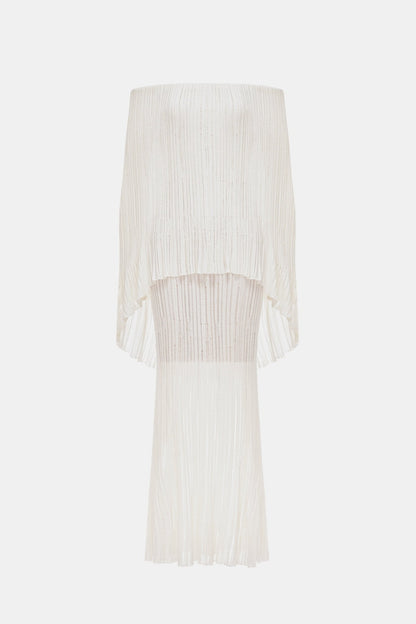 White Off-Shoulder Pleated Maxi Dress