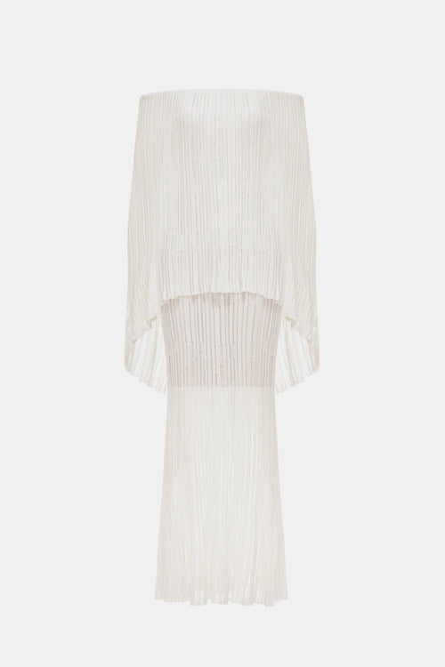 White Off-Shoulder Pleated Maxi Dress